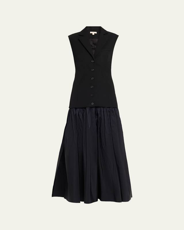 Sleeveless Waistcoat Silk Faille Maxi Dress